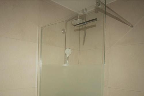 a shower with a glass door in a bathroom at Dune in Retranchement