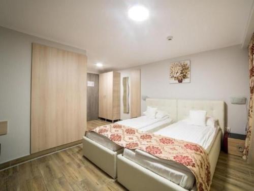 - une grande chambre avec 2 lits dans l'établissement Pensiunea Europa, à Reşiţa