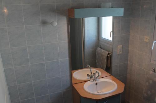 a bathroom with a sink and a mirror at Gite Ladagnous in Peyrouse