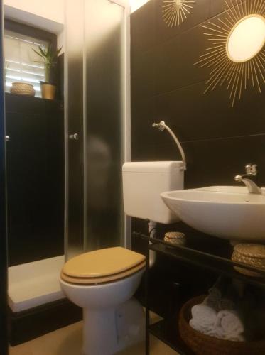 a bathroom with a toilet and a sink at Apartments Asija in Brela