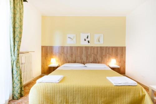 ヴェローナにあるB&B Mariclàのベッドルーム1室(大型ベッド1台、黄色い毛布付)