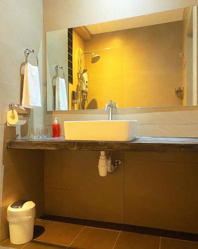 a bathroom with a sink and a mirror at Amadel Residence 爱媄德民宿 16 in Melaka