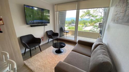 TV a/nebo společenská místnost v ubytování Pucón Central lake