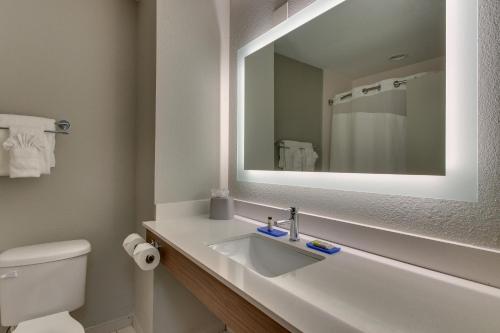 a white bathroom with a sink and a mirror at Holiday Inn Express West Palm Beach Metrocentre, an IHG Hotel in West Palm Beach
