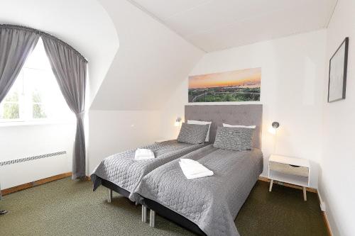 賽比的住宿－斯瓦勒爾登露營地，一间卧室设有一张床和一个大窗户