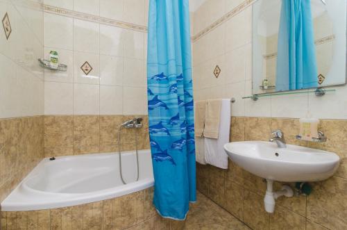 a bathroom with a bath tub and a sink at Apartments Vitorin in Sobra