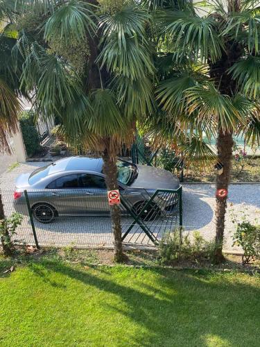 a car parked next to a fence with palm trees at CASA ROMAN ITALIA, Center Sacile in Sacile