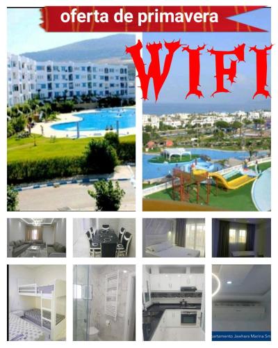 a collage of pictures of a hotel and a sign that says war at Apartamento Marina Smir in Tetouan