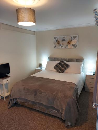 a bedroom with a large bed and a television at LegenDerry B&B in Derry Londonderry