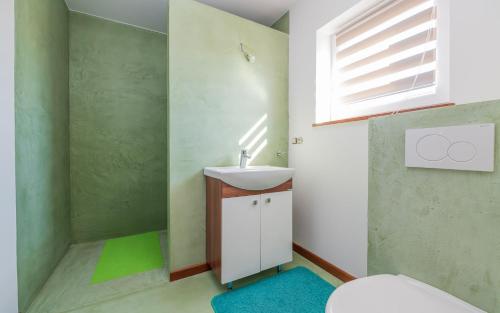 a bathroom with a sink and a toilet at Dom nad Narwią in Wyszki