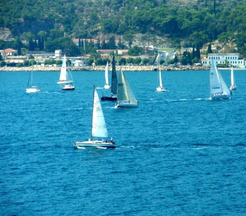 a number of sailboats in a body of water at Mirini Hotel in Samos