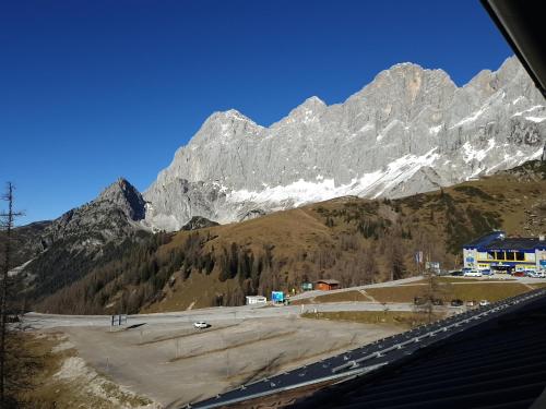 a view of a mountain from a car window at Berghotel Türlwand in Ramsau am Dachstein
