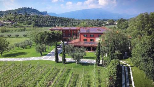 an aerial view of a house in a vineyard at Borgo Romantico Relais in Cavaion Veronese