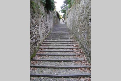 a stone path between two stone walls at JUST LAKE in Bellagio