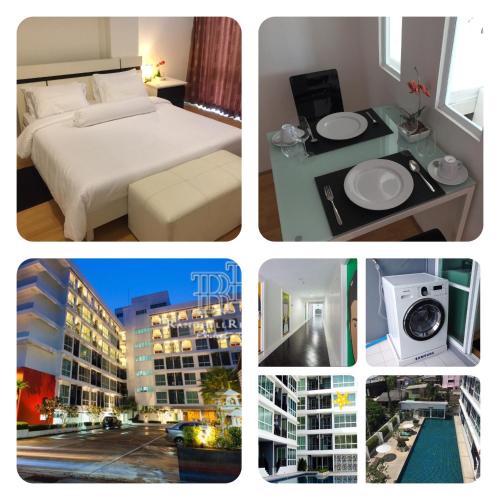 a collage of four pictures of a hotel room at Apartment in Ranghill Residence Phuket by month in Phuket