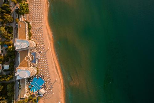 an overhead view of a beach and the ocean at Azalia Beach Hotel Balneo & SPA in St. St. Constantine and Helena
