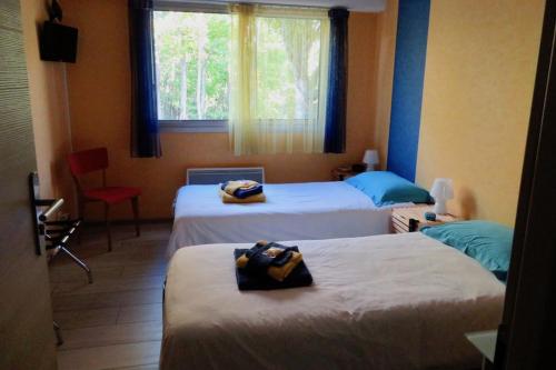 a hotel room with two beds and a window at Mes Oasis Nancy in Villers-lès-Nancy