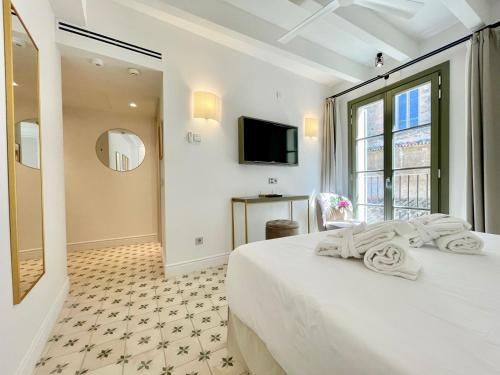 a hotel room with a bed and a tv at Hotel Basilica in Palma de Mallorca
