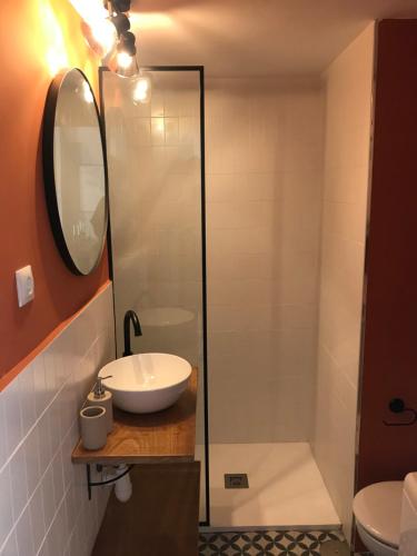 a bathroom with a sink and a mirror at Agradable apartamento en el Pantano de San Juan in San Martín de Valdeiglesias