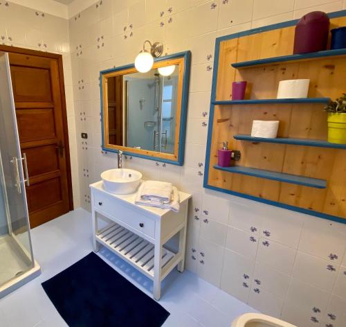 een badkamer met een wastafel en een spiegel bij Fiori Di Maggio in Muscletto