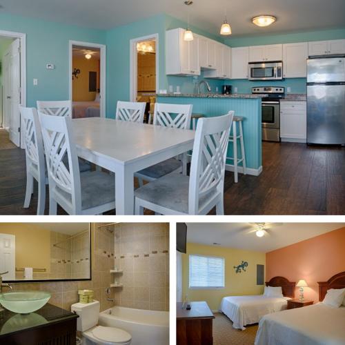 a kitchen and a dining room with a white table at South Beach Apartment in Ocean City