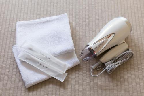 a hairdryer next to a white towel and a napkin at TEMARI in Hakone
