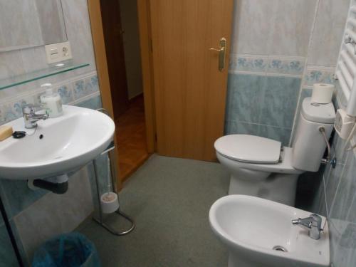 a bathroom with a sink and a toilet at La Casa de la Callejuela in Riaza