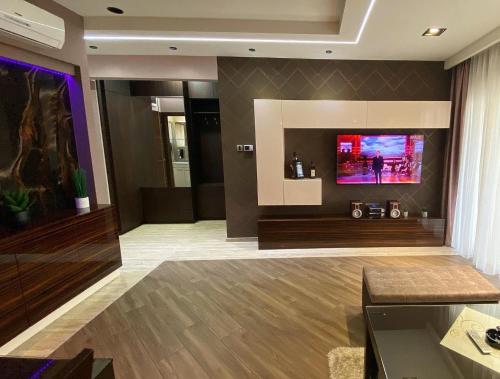 Una televisión o centro de entretenimiento en Hotel Morava - Šabac