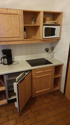 a kitchen with a stove and a microwave at Apartment Sophia in Sonnenalpe Nassfeld