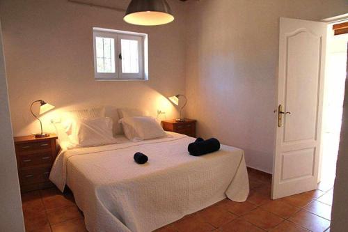 a bedroom with a white bed and a window at Agroturismo Casa Morna Ibiza in Sant Carles de Peralta