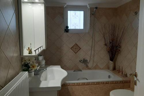 a bathroom with a sink and a bath tub at Estella sorelle II in Longá