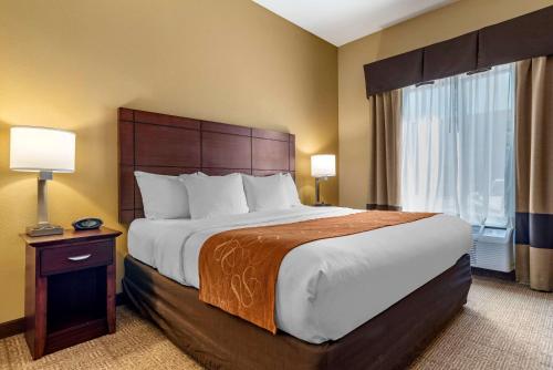 a large bed in a hotel room with two lamps at Comfort Suites Airport South in Montgomery