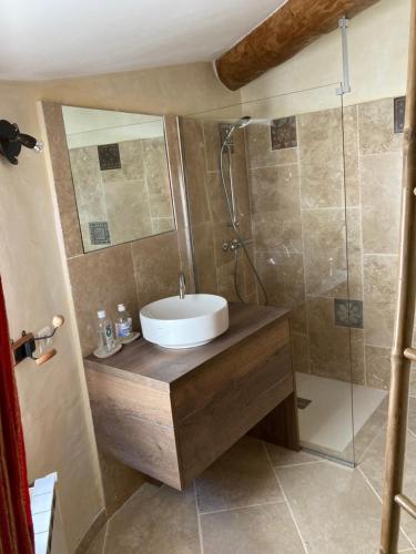 een badkamer met een wastafel en een douche bij Rose in Bonnieux
