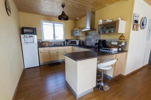 a kitchen with a white refrigerator and a counter at le chalet vendéen in Saint-Hilaire-la-Forêt