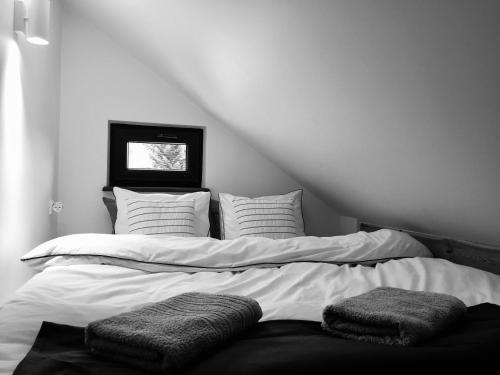 a bed with two pillows on it in a room at Cerla Korbielów in Korbielów