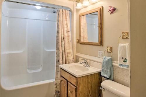 un piccolo bagno con lavandino e doccia di Peaceful Lakefront Houghton Lake Property with Patio a Houghton Lake