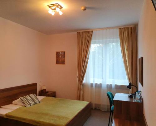 a bedroom with a bed and a desk and a window at Hotel Solec in Solec