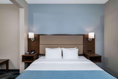 uma cama grande num quarto de hotel com duas mesas de cabeceira em Holiday Inn Express & Suites - Mobile - I-65, an IHG Hotel em Mobile