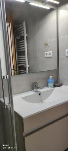 a bathroom with a white sink and a mirror at 1ere soleil levant in Puerto de Sagunto
