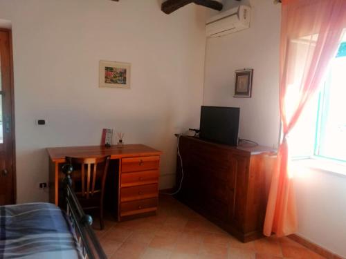 1 dormitorio con escritorio, ordenador y cama en Casa Serro dell'Acqua, en Santa Marina Salina
