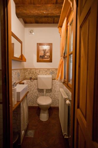 a bathroom with a toilet and a sink at Cottage on Hill in Donja Stubica