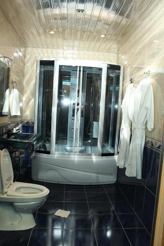 a bathroom with a shower and a toilet in it at Golden Apricot in Gyumri