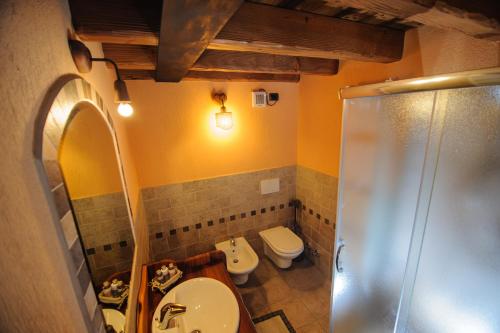 a bathroom with a toilet and a sink and a shower at Clé du Paradis in Bionaz