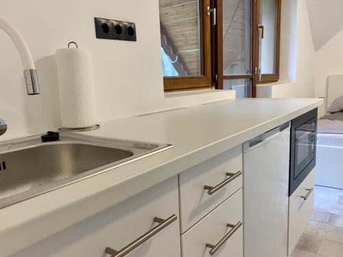 Kuchyň nebo kuchyňský kout v ubytování Vár-Lak Apartman