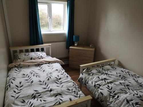 a bedroom with two beds and a window at No. 9 in Swansea