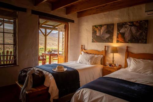 a bedroom with two beds and a window at Mount Ceder in Cederberg