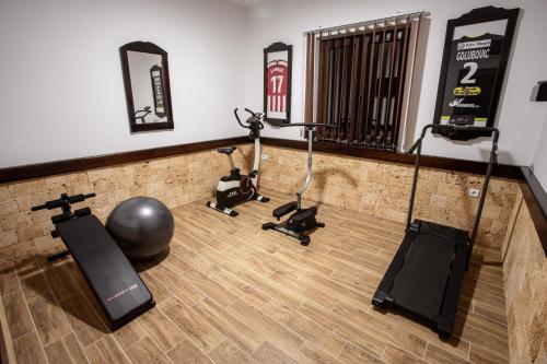 a gym with weights and exercise equipment in a room at Vila ZLATARSKA PAHULJA in Nova Varoš
