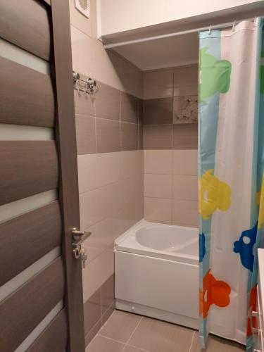 a bathroom with a shower and a toilet at BYA Luxury in Valea Lupului