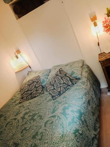 a bed with two pillows on it in a room at Julie's Home in Bray-Dunes