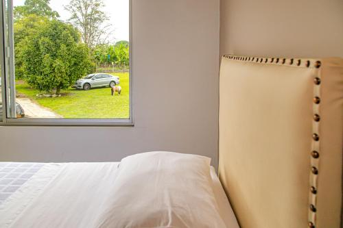 a bedroom with a bed and a window at Hotel Hacienda Buena Vista in Pueblo Tapao